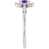 Platinum Oval Natural Amethyst Halo-Style Ring - view 14