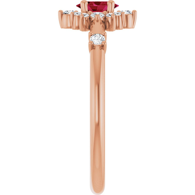 14K Gold Oval Natural Ruby Halo-Style Ring - Rose Gold - view 14
