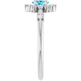 14K Gold Oval Natural Aquamarine Halo-Style Ring - White Gold - view 14