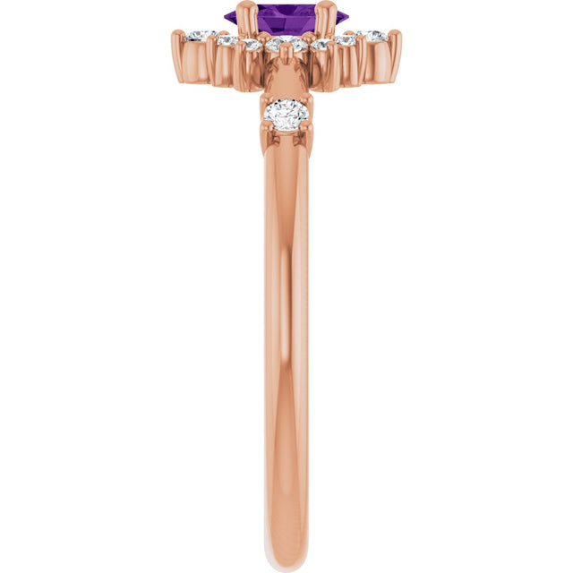 14K Gold Oval Natural Amethyst Halo-Style Ring - Rose Gold - view 14