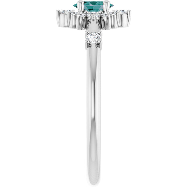 Platinum Oval Lab-Grown Alexandrite Halo-Style Ring - view 14