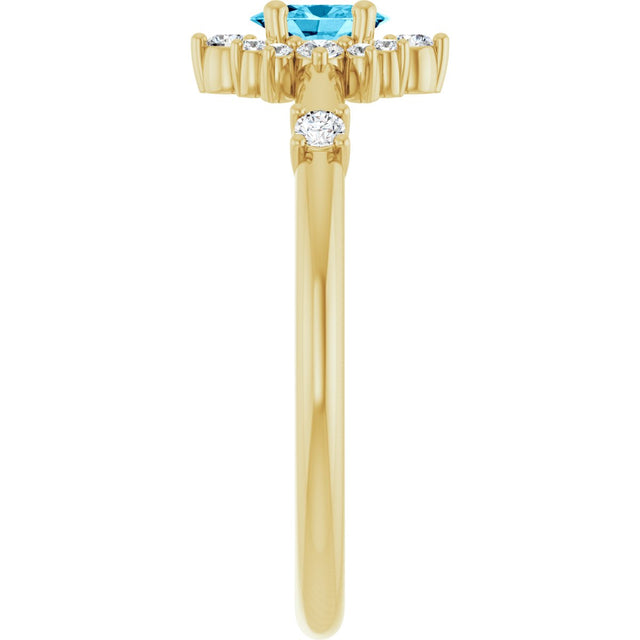 14K Gold Oval Natural Aquamarine Halo-Style Ring - Yellow Gold - view 14