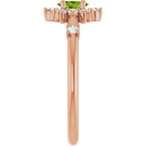 14K Gold Oval Natural Peridot Halo-Style Ring - Rose Gold - view 14
