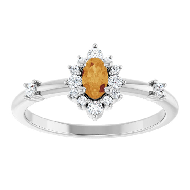 14K Gold Oval Natural Citrine Halo-Style Ring - White Gold - view 13