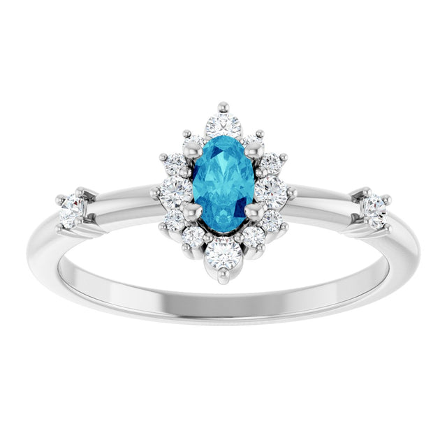 Platinum Oval Natural Blue Zircon Halo-Style Ring - view 13