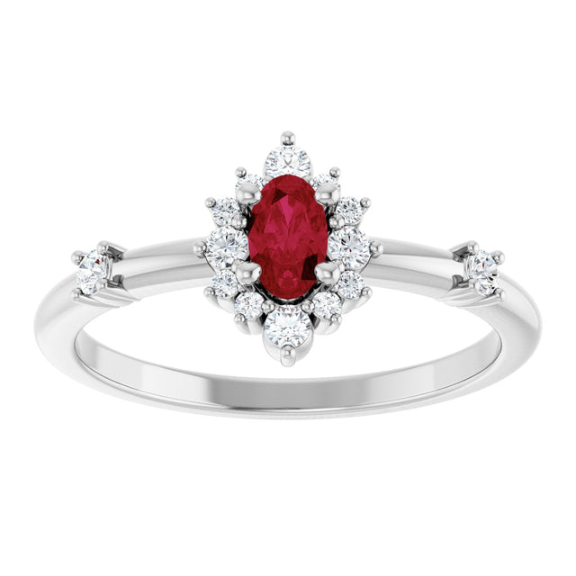 Platinum Oval Lab-Grown Ruby Halo-Style Ring - view 13