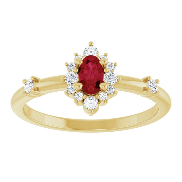 14K Gold Oval Lab-Grown Ruby Halo-Style Ring - Yellow Gold - view 13