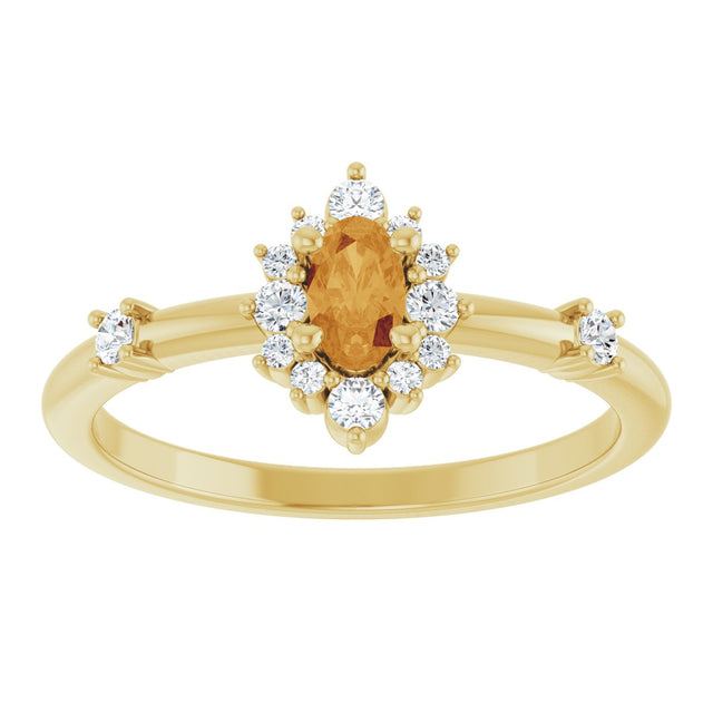 14K Gold Oval Natural Citrine Halo-Style Ring - Yellow Gold - view 13