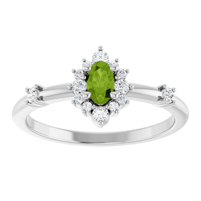 14K Gold Oval Natural Peridot Halo-Style Ring - White Gold - view 13