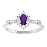 Platinum Oval Natural Amethyst Halo-Style Ring - view 13