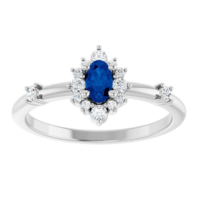 Platinum Oval Lab-Grown Blue Sapphire Halo-Style Ring - view 13