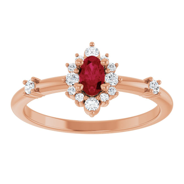 14K Gold Oval Natural Ruby Halo-Style Ring - Rose Gold - view 13