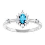 Platinum Oval Natural Aquamarine Halo-Style Ring - view 13