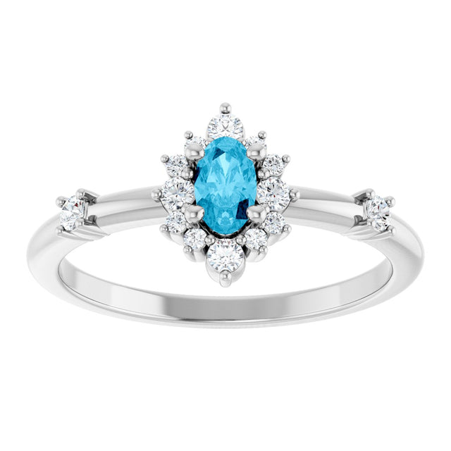 Platinum Oval Natural Aquamarine Halo-Style Ring - view 13