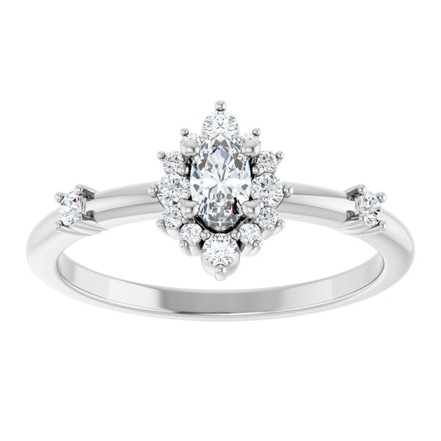 14K Gold Oval Natural White Sapphire Halo-Style Ring - White Gold - view 13