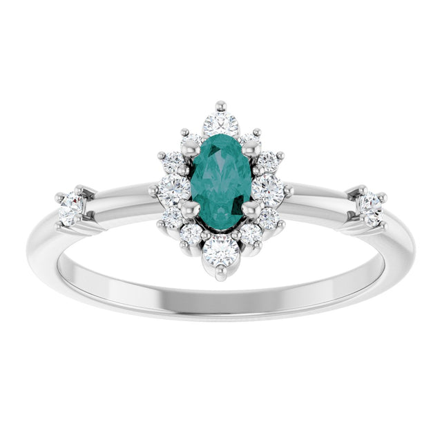 Platinum Oval Lab-Grown Alexandrite Halo-Style Ring - view 13