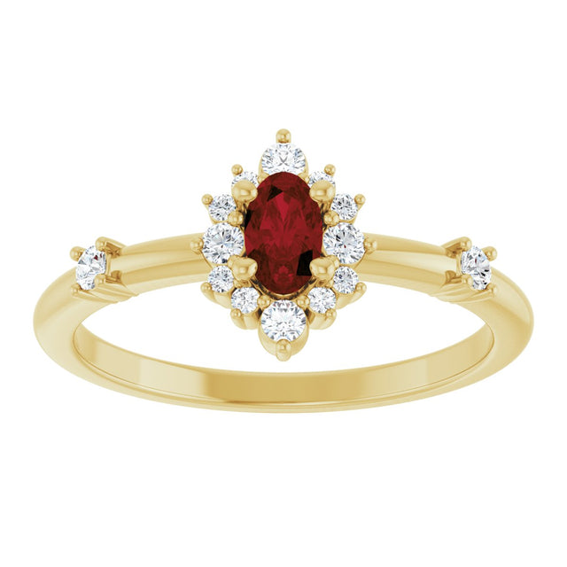 14K Gold Oval Natural Mozambique Garnet Halo-Style Ring - Yellow Gold - view 13