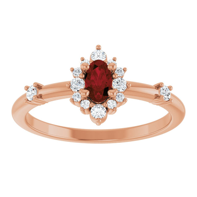 14K Gold Oval Natural Mozambique Garnet Halo-Style Ring - Rose Gold - view 13