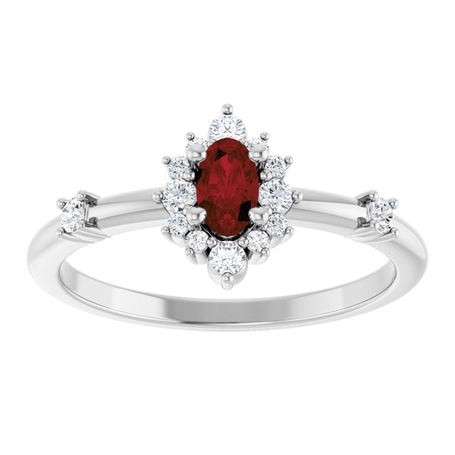 Platinum Oval Natural Mozambique Garnet Halo-Style Ring - view 13