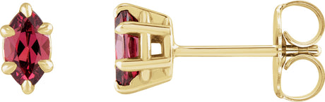 14K Gold Natural Rhodolite Garnet Marquise 6-Prong Claw Stud Earrings - Rose Gold