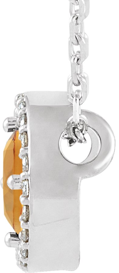 14K Gold Round Natural Citrine Halo-Style Necklace or Pendant - White Gold - view 4