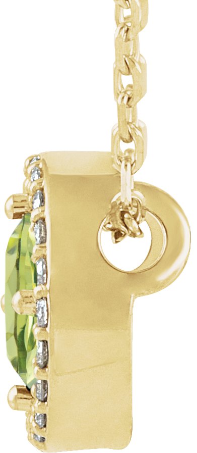 14K Gold Round Natural Peridot Halo-Style Necklace or Pendant - Yellow Gold - view 4