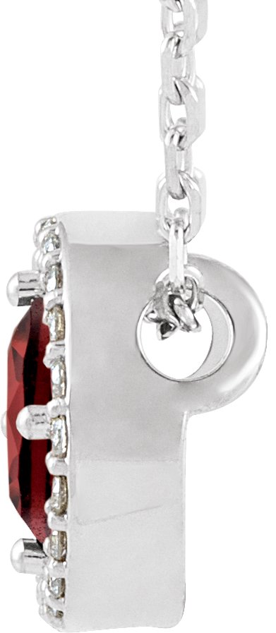 Platinum Round Natural Mozambique Garnet Halo-Style Necklace or Pendant - view 6