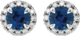14K Gold Round Natural Blue Sapphire French-Set Halo-Style Earrings - White Gold - view 4