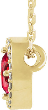 14K Gold Round Lab-Grown Ruby Halo-Style Necklace or Pendant - Yellow Gold - view 4
