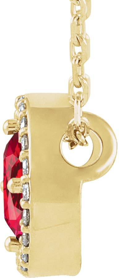 14K Gold Round Lab-Grown Ruby Halo-Style Necklace or Pendant - Yellow Gold - view 4