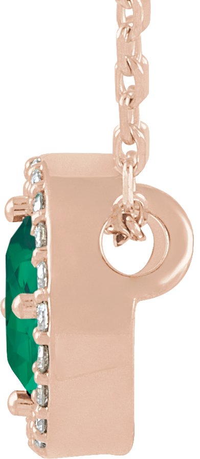 14K Gold Round Lab-Grown Emerald Halo-Style Necklace or Pendant - Rose Gold - view 6