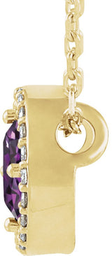 14K Gold Round Lab-Grown Alexandrite Halo-Style Necklace or Pendant - Yellow Gold - view 4