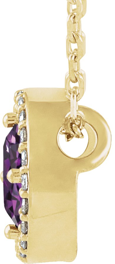 14K Gold Round Lab-Grown Alexandrite Halo-Style Necklace or Pendant - Yellow Gold - view 4