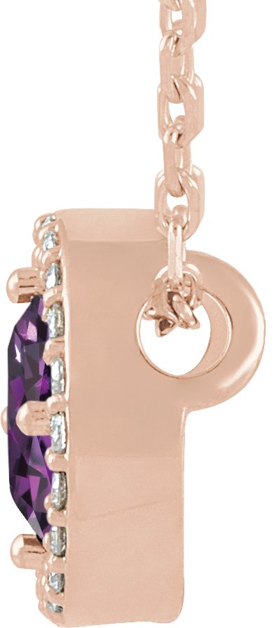 14K Gold Round Lab-Grown Alexandrite Halo-Style Necklace or Pendant - Rose Gold - view 6