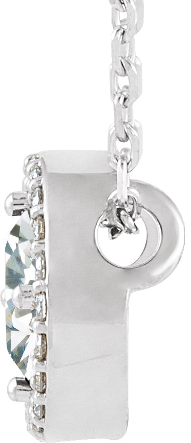 14K Gold Round Natural White Sapphire Halo-Style Necklace or Pendant - White Gold - view 4