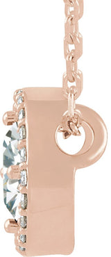 14K Gold Round Natural White Sapphire Halo-Style Necklace or Pendant - Rose Gold - view 6