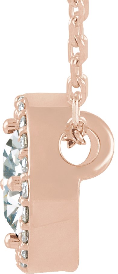 14K Gold Round Natural White Sapphire Halo-Style Necklace or Pendant - Rose Gold - view 6