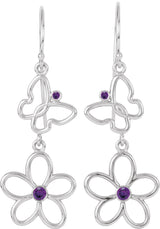 14K Gold Round Natural Pink Tourmaline Butterfly & Floral Earrings - view 2