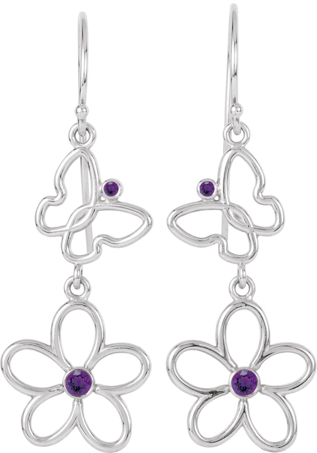 14K Gold Round Natural Pink Tourmaline Butterfly & Floral Earrings - view 2