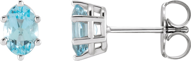 14K Gold Natural Sky Blue Topaz Oval 6-Prong Stud Earrings - White Gold