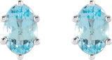Platinum Natural Sky Blue Topaz Oval 6-Prong Stud Earrings - view 2