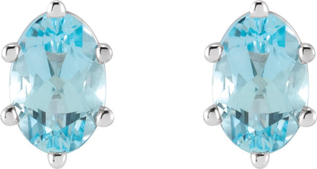 Platinum Natural Sky Blue Topaz Oval 6-Prong Stud Earrings - view 2