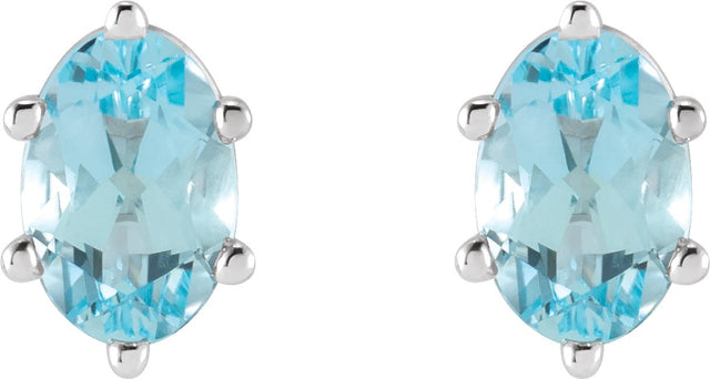 Platinum Natural Sky Blue Topaz Oval 6-Prong Stud Earrings - view 2