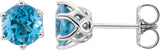 14K Gold Natural Swiss Blue Topaz Round 6-Prong Crown Stud Earrings - White Gold