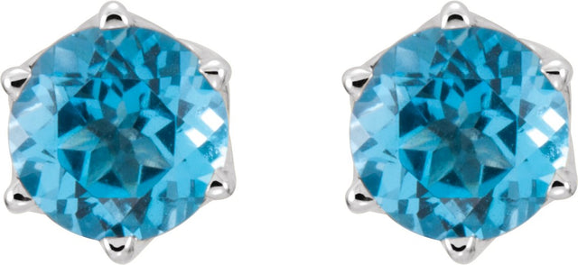 14K Gold Natural Swiss Blue Topaz Round 6-Prong Crown Stud Earrings - White Gold - view 2