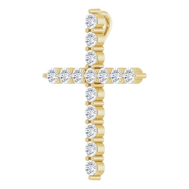 14K Gold Round Lab-Grown Diamond Accented Cross Necklace or Pendant – up to 1/6 CTW - Yellow Gold - view 8