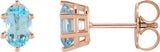14K Gold Natural Sky Blue Topaz Oval 6-Prong Stud Earrings - Rose Gold