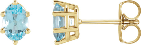 14K Gold Natural Sky Blue Topaz Oval 6-Prong Stud Earrings - Yellow Gold