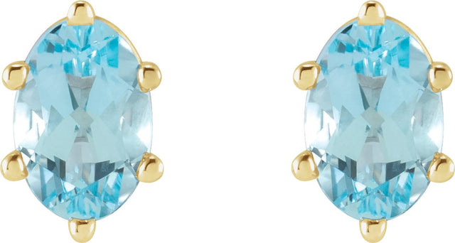 14K Gold Natural Sky Blue Topaz Oval 6-Prong Stud Earrings - Yellow Gold - view 2