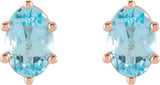 14K Gold Natural Sky Blue Topaz Oval 6-Prong Stud Earrings - Rose Gold - view 2